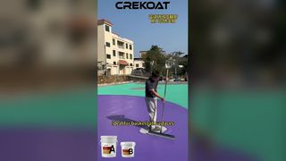 Acrylic floor paint creates a red and green standard court. Crisp lines. Solid feel.